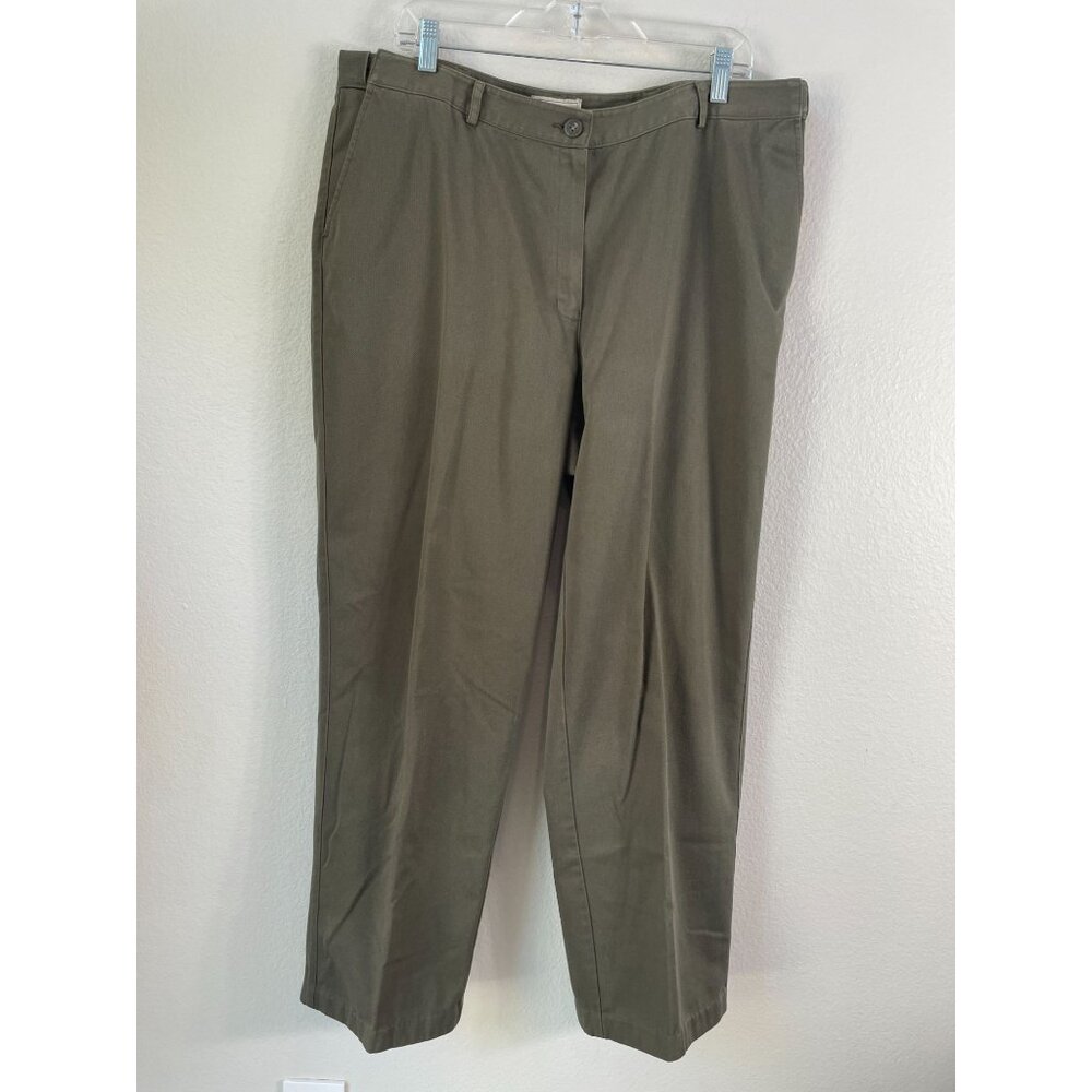 LL Bean Womens Plus 18 Tall Favorite Fit Straight‎ Leg Pants Cotton Green Khaki